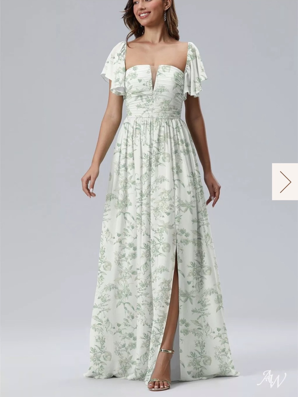 AW Bridal: Floral Off-Shoulder Maxi Dress in Light Green